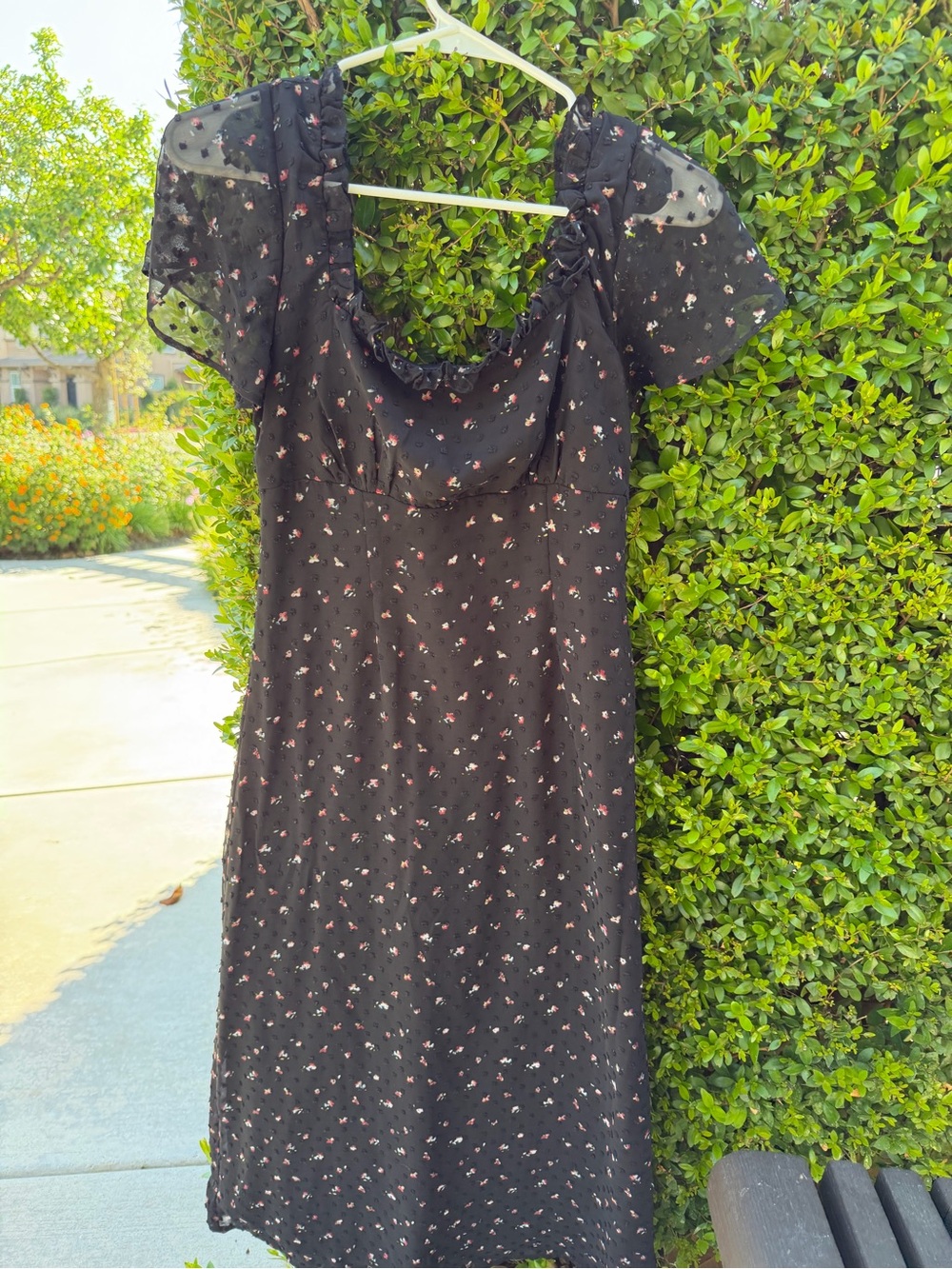 Lulu's Black Midi Dress with Pink & White Floral Print
